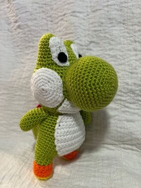 Handmade Crochet Green Yoshi Plush - White & Orange Accents